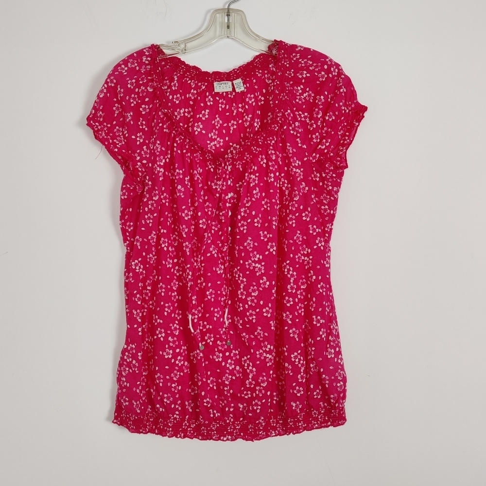 Esprit Women's Floral Lightweight Pink Blouse Size Large Cottagecore 100% Cotton